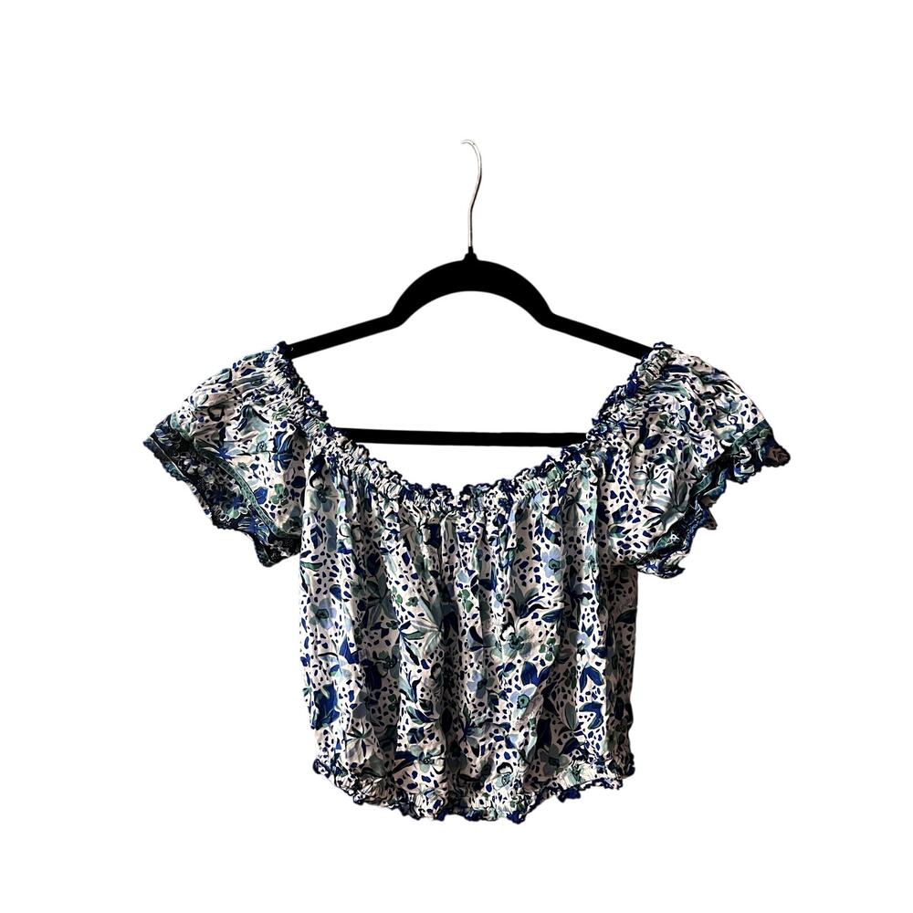 Poupette St Barth Blue Floral Crop Top - S/M